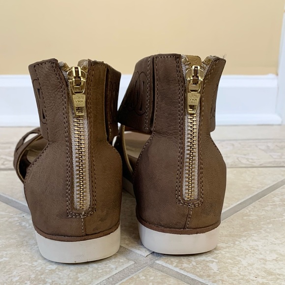 🔥 BUSSOLA LEATHER zip back brown sandals women’s size 37 7 -  7.5 - Picture 14 of 15